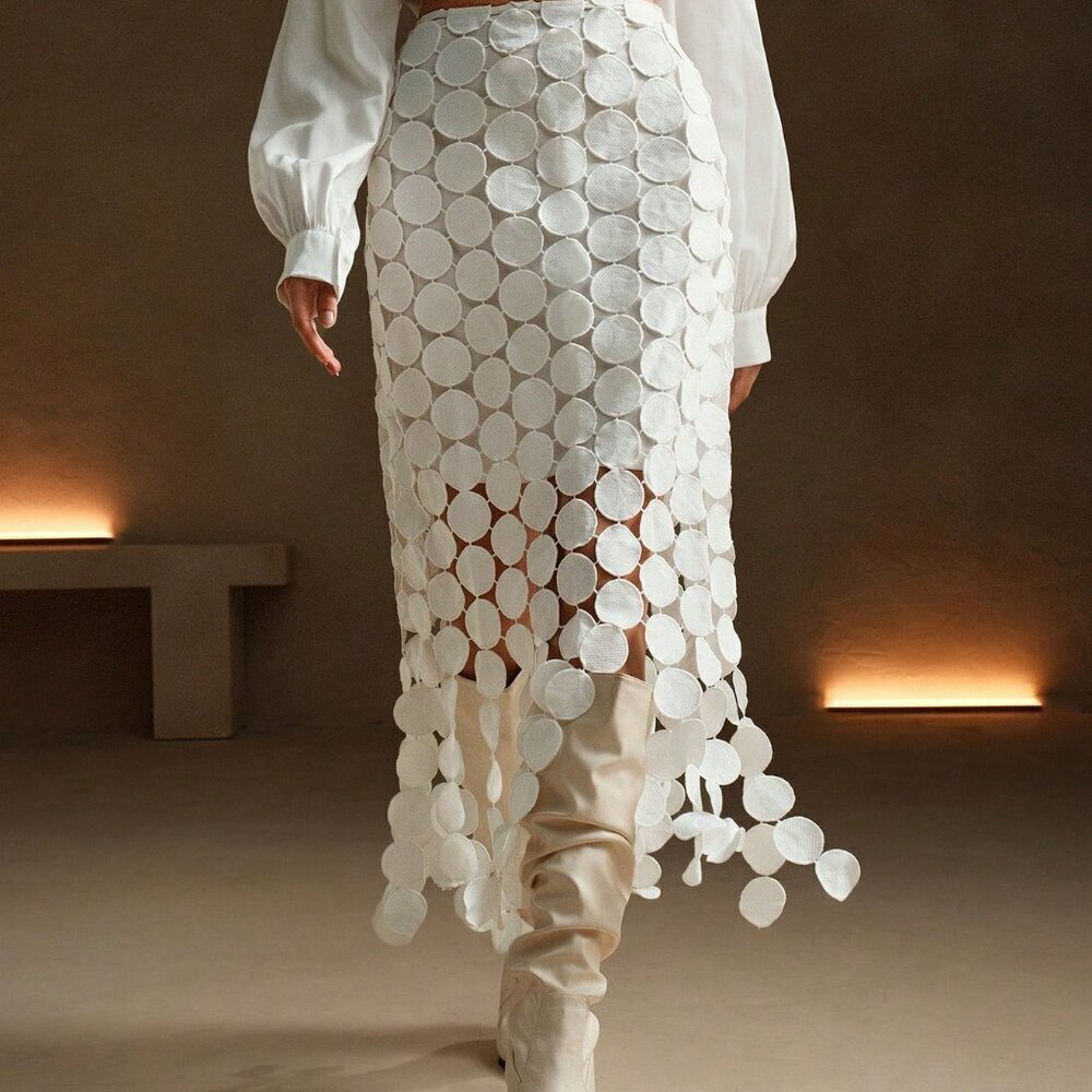 White Casual Women's Double Layered Maxi Skirt - Picture 5 of 7